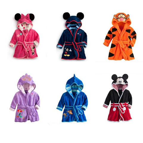 Kids Child Boys Girls Bathrobe Mickey Minnie Hooded Bath Robe Nightwear Clothes