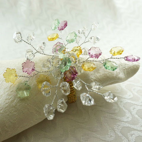 qn16022502 napkin rings crystal flower with glass beades, decoration napkin holder ► Photo 1/6