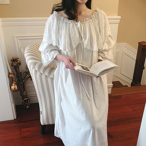 Women's Lolita Princess Sleepshirts Vintage Palace Style Dress Wide Lace Nightgowns.Cotton Victorian Nightdress Sleep Loungewear ► Photo 1/6