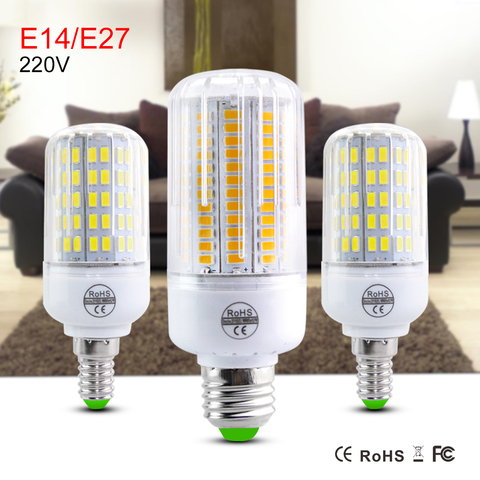 Foxanon E27 LED Lamp AC220V SMD 5730 E14 LED Bulbs Light 24 30 42 64 80 89 108 136LEDs Corn Bulb Chandelier For Home Lighting ► Photo 1/1