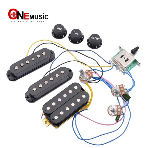 Electric Guitar Pickup Wiring Harness Prewired 5-way Switch 2T1V Control SSH Pickup for ST Electric Guitar Black-White ► Photo 1/6