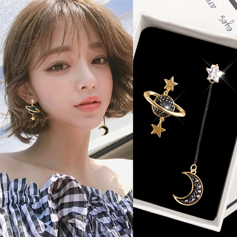 New Fashion Korean Asymmetrical Star Moon Earrings Women Temperament Earring Long Personality Ear Jewelry Exquisite Earrings ► Photo 1/4