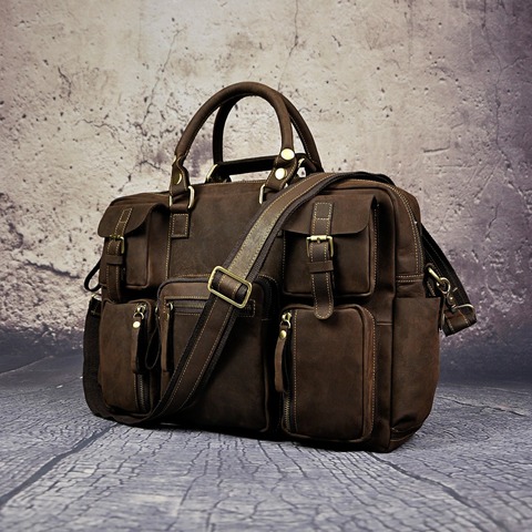 Crazy Horse Leather Fashion Business Briefcase Messenger Bag Male Design Travel Laptop Document Case Tote Portfolio Bag 3061-d ► Photo 1/1