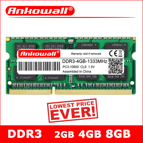 ANKOWALL DDR3 2GB 4GB 8GB Laptop 1066 1333 1600 MHz Sodimm ddr3l RAM Notebook Memory 204pin 1.5V/1.35V  Warranty Three Years ► Photo 1/6