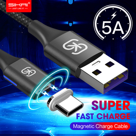 SIKAI 10th Gen 5A LED Magnetic Cable Micro USB Type C Cable For iPhone Samsung Huawei xiaomi oneplus 6 Magnet Fast Charging ► Photo 1/6