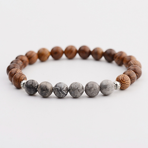 Amader 2022 Natural Wood Beads Bracelets Men Prayer Meditation Amazonite&Gray Stone Balance Bracelet For Women Yoga ABJ032 ► Photo 1/6