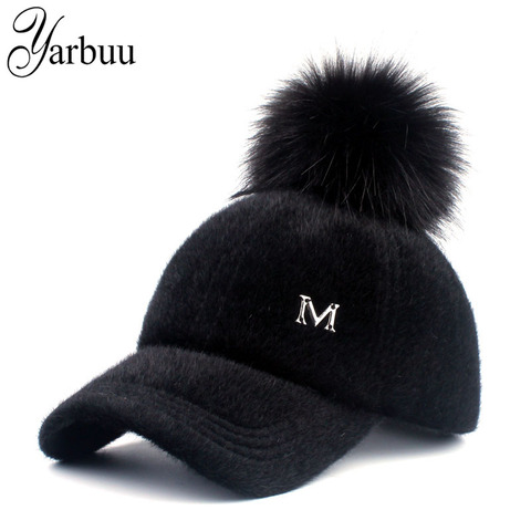 [YARBUU] New brand baseball caps 2017 winter cap for women Faux Fur pompom ball cap Adjustable Casual Snapback hat cap ► Photo 1/6