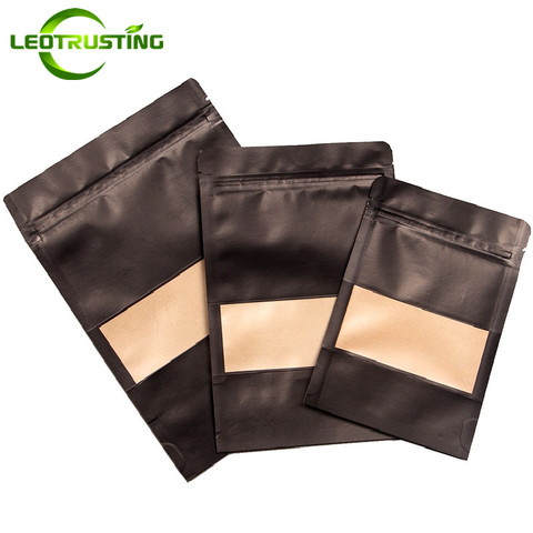 Leotrusting 50pcs/lot Black Kraft Paper Frosted Window Bag Stand up Snack Cookie Tea Coffee Packaging Bag X-mas Paper Gift Bag ► Photo 1/6