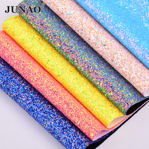 JUNAO 20*34cm Chunky Glitter Faux Artificial Leather Sequin Fabric PU Leather Synthetic Fabric Sheets Leatherette for DIY Crafts ► Photo 1/6