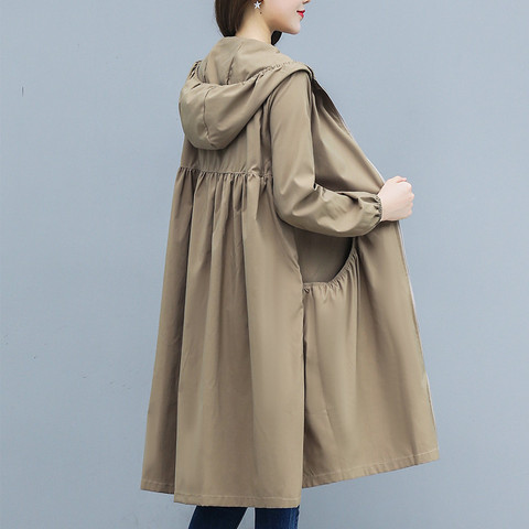 New Long Coat Thin Trench Coat Women 2022 Spring Autumn Large Size Loose Hooded Female Windbreaker Casual Outerwear R863 ► Photo 1/6