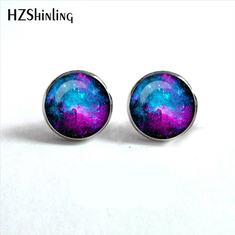 NES-0027  Nebula Galaxy Earrings Orion Nebula Glass Earrings Spiral Galaxy Jewelry Studs Earrings Glass Cabochon HZ4 ► Photo 1/6