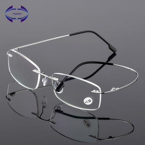 VCKA Rimless Reading Glasses Men Titanium Alloy Fold  Women Square Eyeglasses Presbyopic Frameless Eyewear +1.0 +1.5 +2.0 +2.5 ► Photo 1/6