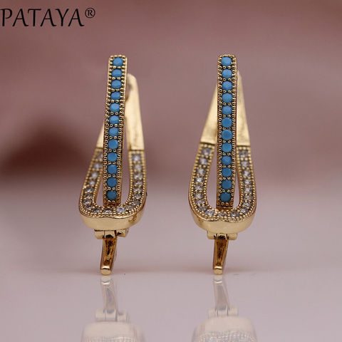 PATAYA New Unique Long Earring 585 Rose Gold Blue Gold Star Stone Dangle Earrings Women Wedding Party Hollow Jewelry Girl Gift ► Photo 1/6
