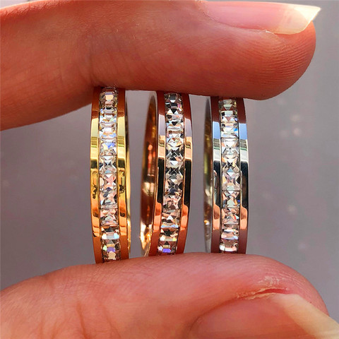 Boho Female Crystal CZ Stone Ring Vintage Stainless Steel Women Wedding Rings Fashion Promise Yellow Gold Engagement Ring ► Photo 1/6