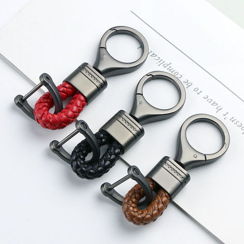 High-Grade Men Women Key Chains Woven Leather Car Key Chain 360 Degree Rotating Horseshoe Buckle for Key Ring Holder Bag Pendant ► Photo 1/6