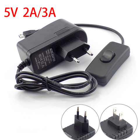 AC DC 5V 2A 3A 3000mA Micro USB DC Power Adapter supply US EU Plug on/off switch 100V 240V Converter charger for Raspberry Pi B ► Photo 1/5