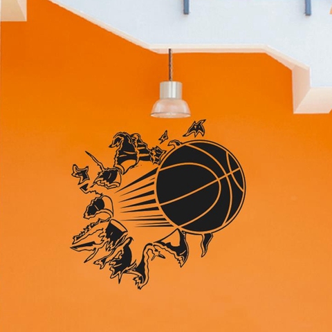 3D Removable  Vinyl Wall Sticker Basketball Busting Through Wall Decals For  Basket Fans & Boys Bedroom Decoration Free Shipping ► Photo 1/5
