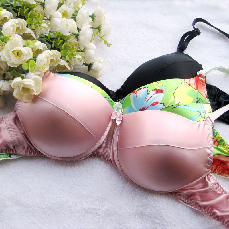 New Design Printed Bra Sets 100% Mulberry silk underwear bra + panty set  silk protein