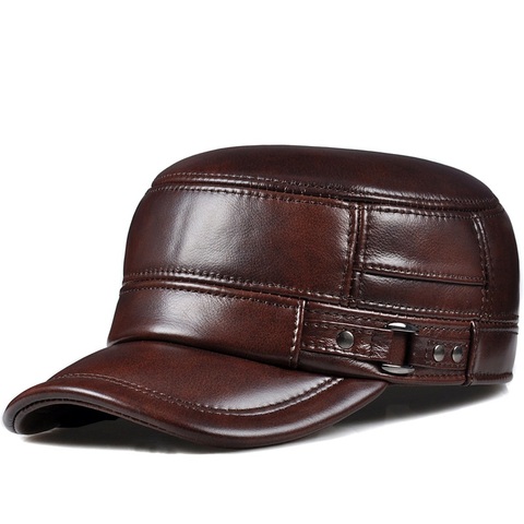 Dropshipping men's real leather baseball cap hat fashion new style soft leather beret belt trucker caps Crocodile Grain H601 ► Photo 1/5
