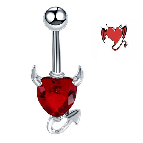 1PC Steel Garnet Heart Zircon Crystal Devil Love Heart Belly Button Rings Navel Piercings Nombril Ombligo Women Fashion Jewelry ► Photo 1/4