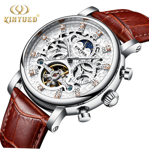 KINYUED Skeleton Automatic Watch Men Sun Moon Phase Waterproof Mens Tourbillon Mechanical Watches Top Brand Luxury Wristwatches ► Photo 1/6