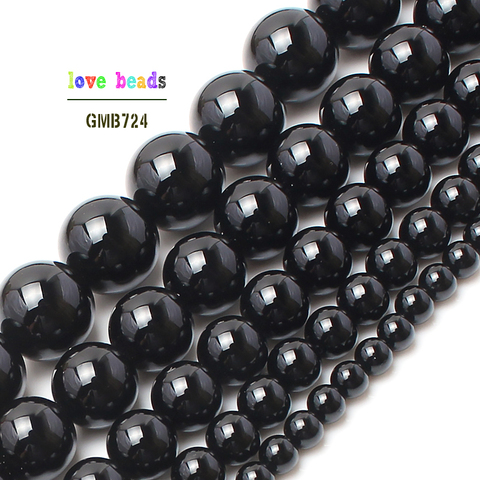 wholesale Natural Stone Beads Smooth Round Black Agates Onyx Loose Beads For Jewelry Making Pick Size 2/3/4/6/8/10/12/1mm ► Photo 1/6