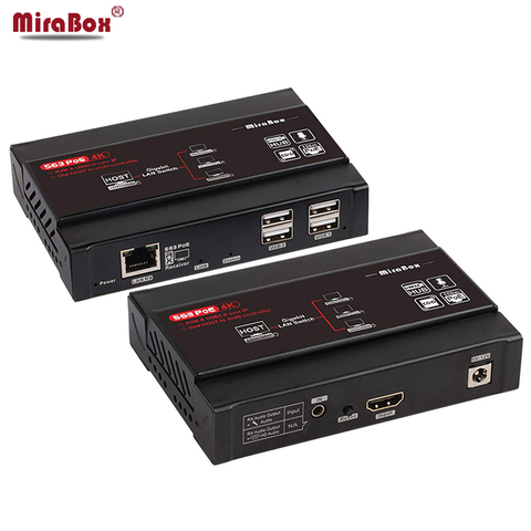 Mirabox 100m 4K KVM USB HDMI Over IP Cat5e Cat6 Extender Support 802.3af POE, USB2.0 Pass-through, 4K@30Hz 4:4:4, Latency<50ms ► Photo 1/6