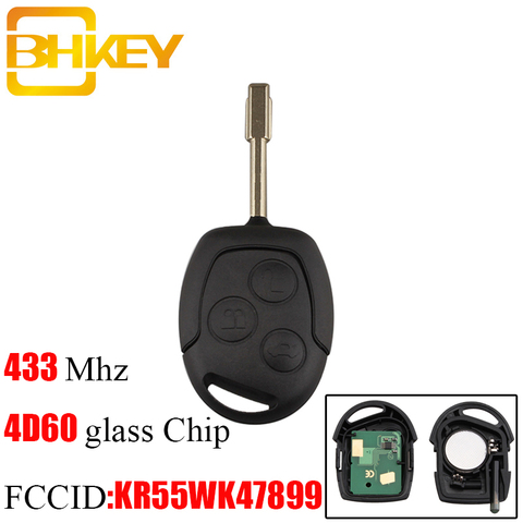 BHKEY 3Buttons Replacement Remote Car Key Fob Transponder Chip 4D60 433Mhz For Ford Mondeo Focus Transit Full Complete Key ► Photo 1/4