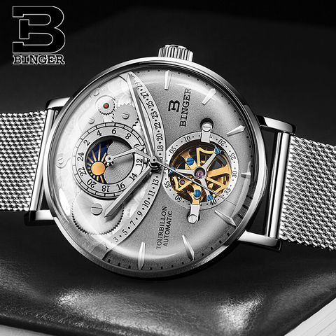 Switzerland Automatic Watch Men BINGER skeleton Mechanical Men Watches Fashion Brand Sapphire Relogio Masculino Waterproof 2022 ► Photo 1/1