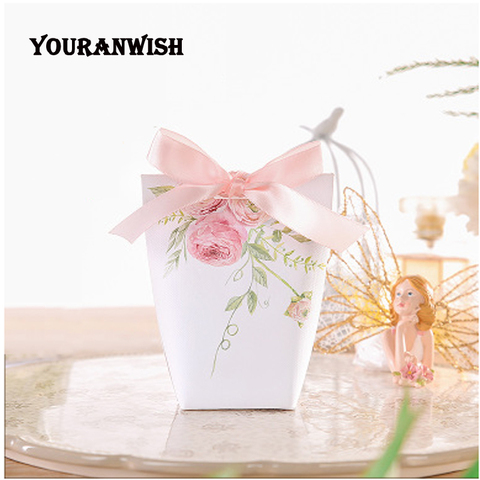 YOURANWISH DIY Customized Wedding Favors Upscale Gift Boxes Paper Baby Shower Favor Boxes pink flowers Candy Box 50pcs/lot ► Photo 1/6