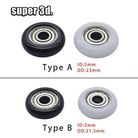 10pcs/lot Kossel Nylon Plastic Roller bearing wheels Pulley delrin POM 5x21.5/23x7mm 3D printer parts Groove Ball Bearings ► Photo 1/6