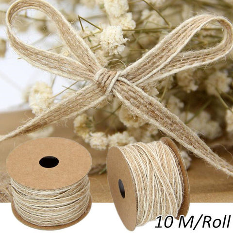 10M/Roll Jute Burlap Rolls Hessian Ribbon With Lace Vintage Rustic Wedding Decoration Party DIY Crafts Christmas Gift Packaging ► Photo 1/6