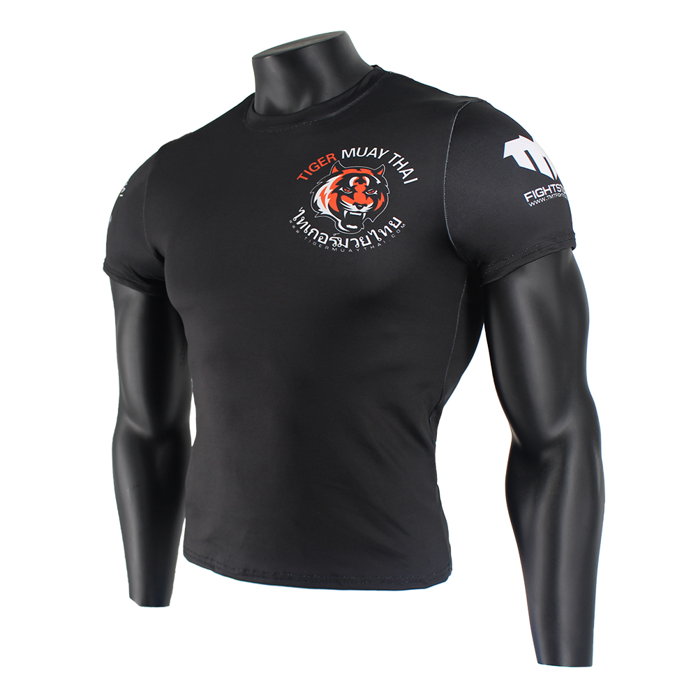 Tiger Muay Thai MMA Rash Guard Bjj Compression Short Sleeve Top JiuJitsu T-Shirt 