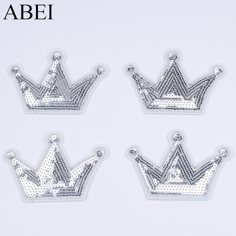 10pcs/lot DIY Sequined Silver Crown Stickers Sewing Clothes Jeans Backpack Shoes Pants Patch Cartoon Patches Iron On Appliques ► Photo 1/5