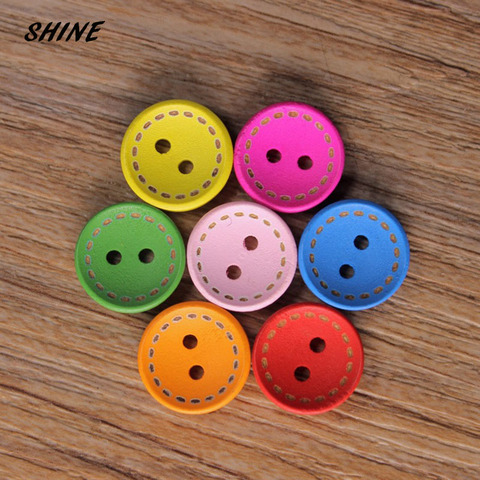 SHINE Wooden Sewing Buttons Scrapbooking Round Colorful Mixed Two Holes 15mm Dia. 50 PCs Costura Botones bottoni botoes ► Photo 1/3