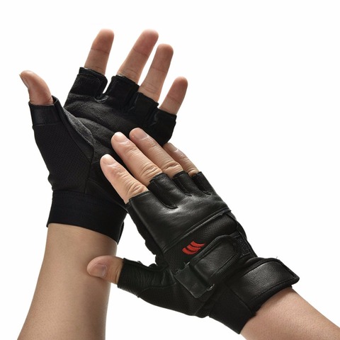 1Pair Men Black PU Leather Weight Lifting Gym Gloves Workout Wrist Wrap Sports Exercise Training Fitness ► Photo 1/6