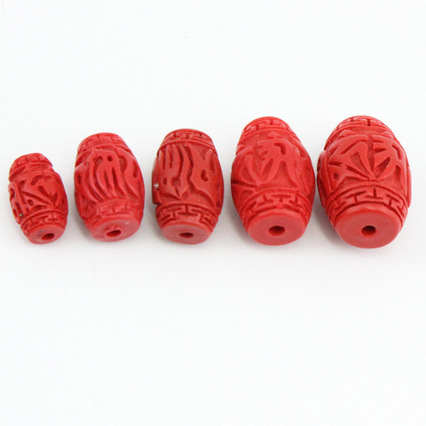 10pcs/lot Carved Natural Red Cinnabar Barrel Beads 8x13mm 10x15mm Long Tube Om mani padme hum Buddhist Mantra Bead DIY Findings ► Photo 1/5
