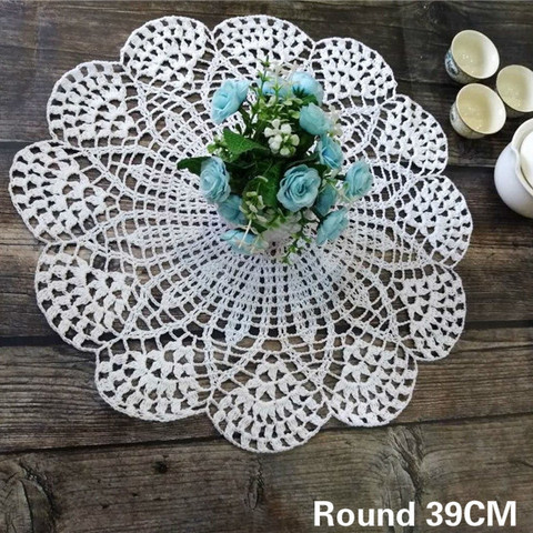 39CM Round Luxury Handmade Table Cloth Place Mat Cotton Crochet Christmas Decor Coaster Kitchen Home Wedding Doily Tablecloth ► Photo 1/6