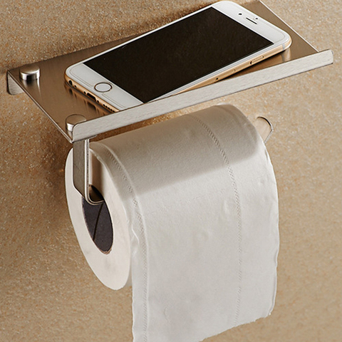 Stainless Steel Bathroom Paper Phone Holder with Shelf Bathroom Mobile Phones Towel Rack Toilet Paper Holder Tissue Boxes ► Photo 1/6