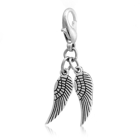 DoreenBeads Antique Silver Zinc Based Alloy Angel Wing Clip On Charm Pendant With Lobster Claw Clasp 31mm x 7mm ,10 PCs 2016 new ► Photo 1/3