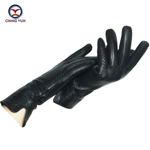 2017 New Black Thicken Bow Leather Gloves Women Genuine Leather Gloves Winter Autumn Ladies Fashion Brand Warm Leather fv04 ► Photo 1/6
