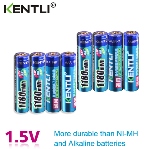 KENTLI 8pcs no memory effect 1.5v 1180mWh AAA polymer lithium li-ion rechargeable batteries aaa battery ► Photo 1/6