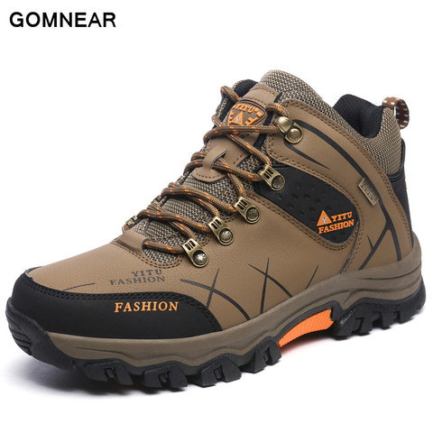 GOMNEAR Hiking Sneakers Men's Outdoor Tourism Hiking Shoes Fishing Breathable Trekking Shoes Leather Climbing Boots Comfortable ► Photo 1/6