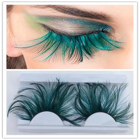1 pairs Dark green feather 3D thick winged natural long false eyelashes exaggeration stage false eye lashes makeup tool YM117 ► Photo 1/2