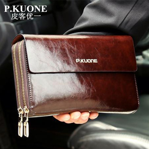 Hot Sale! New 2022 Luxury Shining Oil Wax Cowhide Men Clutch Bag Long Genuine Leather men wallets Double Layer Business Clutch ► Photo 1/6