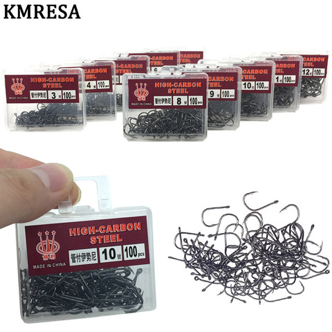 100Pcs High Carbon Steel Fishing Hooks  3 # -12 # Set in Fly Fishing hook Jig Barbed Wire With Hole For Fishing Accessory Pesca ► Photo 1/6