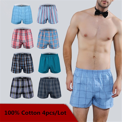 4PCS Mens Underwear Boxers Loose Shorts Men'S Panties Cotton The Large Plaid Arrow Pants Plus Size  Classic Basics Plaid ► Photo 1/6