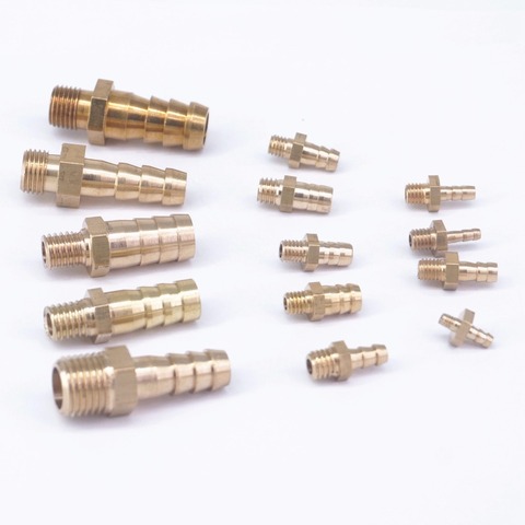 LOT 5 Hose Barb I/D 2.5mm 3mm 4mm 5mm 6mm 8mm 10mm x Metric M5 M6 M8 M10 M12 Male Thread Brass Splicer Coupler Connector Fitting ► Photo 1/4