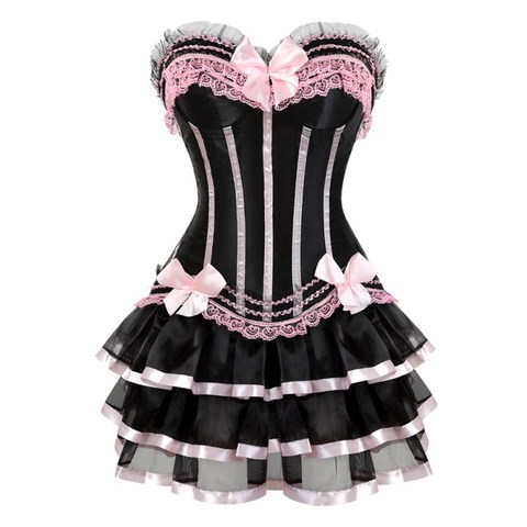 sexy lace up pink corsets for girl's plus size costume overbust burlesque corset and skirt set tutu corselet victorian corset ► Photo 1/6