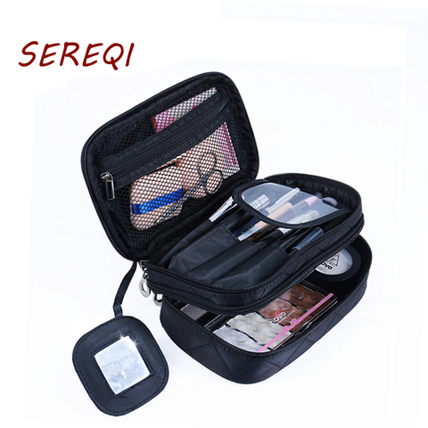 Portable Makeup Bag Double Layer Toiletry Cosmetic Brush Organizer with Mirror for Women Multifunctional Travel Cosmetic bag ► Photo 1/1